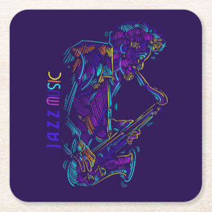 Jazz Music Abstract Neon Drawing Kartonnen Onderzetters