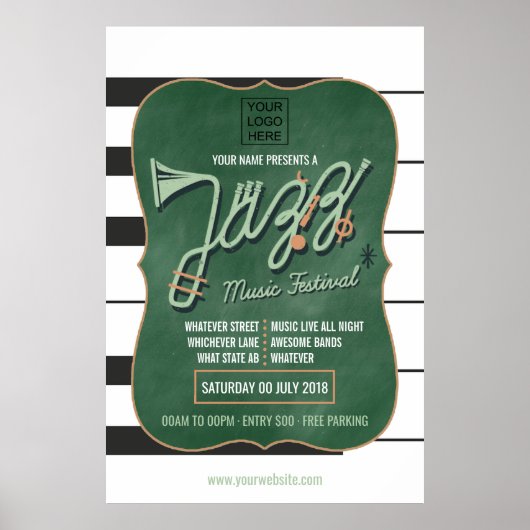 Jazz Music Festival voegt logo Chalkboard Uitnodig Poster (Voorkant)