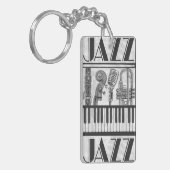 Jazz Music Instruments Black en White Sleutelhange Sleutelhanger (Voorkant Links)