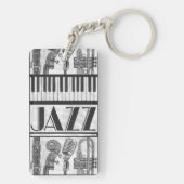 Jazz Music Instruments Black en White Sleutelhange Sleutelhanger (achterkant)
