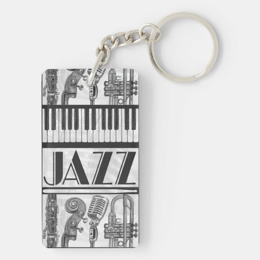 Jazz Music Instruments Black en White Sleutelhange Sleutelhanger (achterkant)