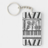 Jazz Music Instruments Black en White Sleutelhange Sleutelhanger (Voorkant)