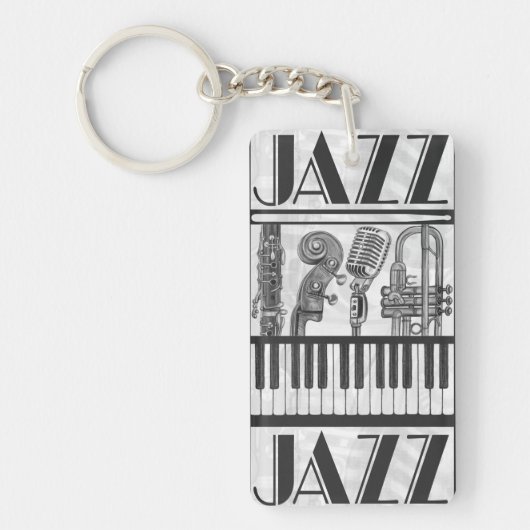 Jazz Music Instruments Black en White Sleutelhange Sleutelhanger (Voorkant)