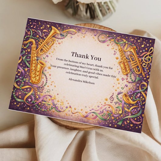 Jazz Music Mardi Gras Masquerade Bedankkaart