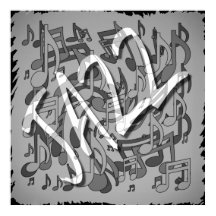 Jazz Music Pattern Dansende Swirling Notes BW