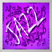 Jazz Music Pattern Dansende Swirling Notes Violet Poster (Voorkant)