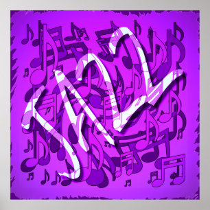 Jazz Music Pattern Dansende Swirling Notes Violet Poster