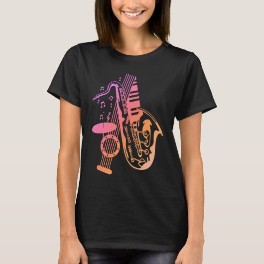 Jazz Music Saxophone Piano Drums Musician T-shirt (Voorkant)