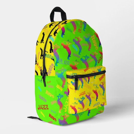 Jazz Musici Retro Music Blues Party Verjaardag Bedrukte Rugzak (Achterkant Hoek Links)