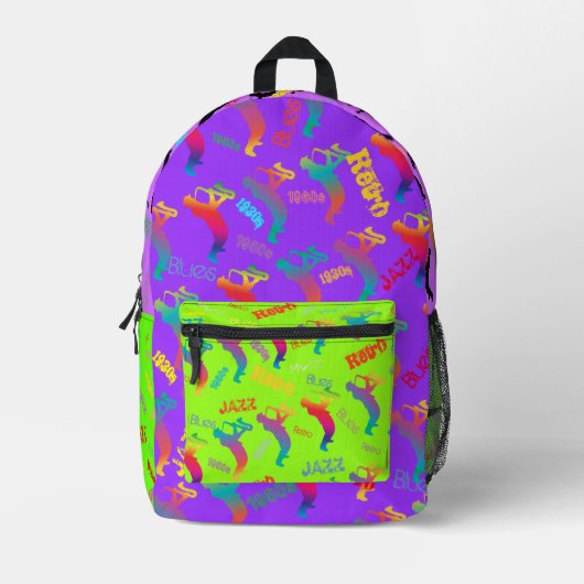 Jazz Musici Retro Music Blues Party Verjaardag Bedrukte Rugzak (Voorkant)