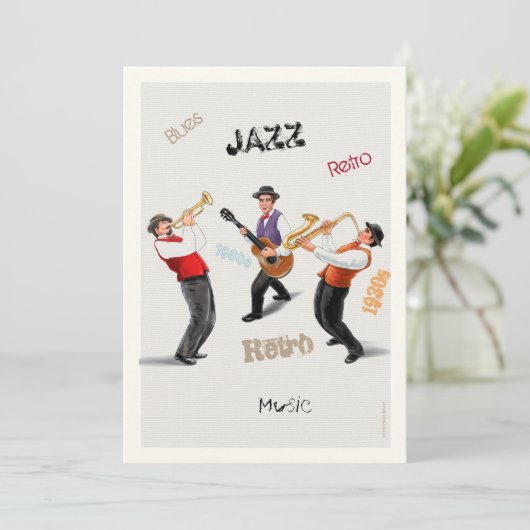 Jazz Musici Retro Muziek Blues Party ART Paint Kaart (Staand voorkant)