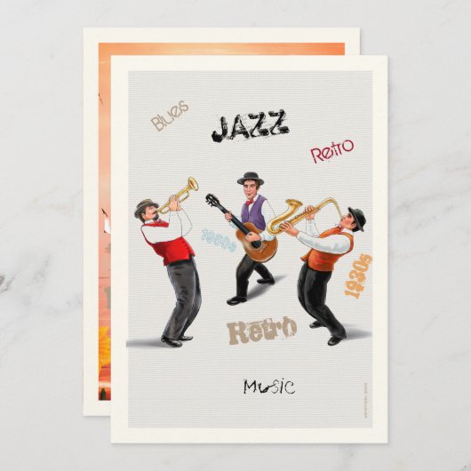 Jazz Musici Retro Muziek Blues Party ART Paint Kaart (Voorkant / Achterkant)