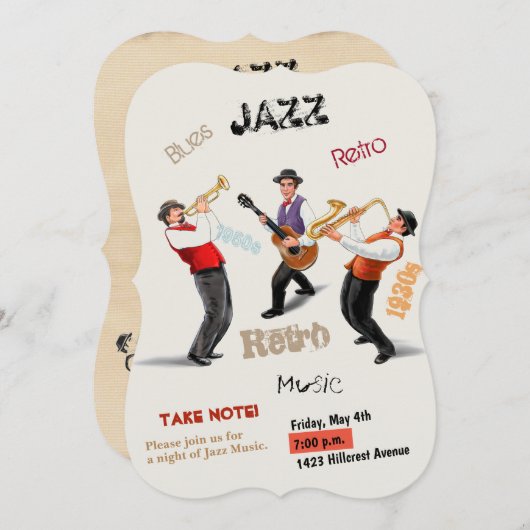 Jazz Musici Retro Muziek  Waterverf Kaart (Voorkant / Achterkant)