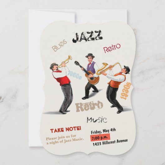 Jazz Musici Retro Muziek  Waterverf Kaart (Voorkant)