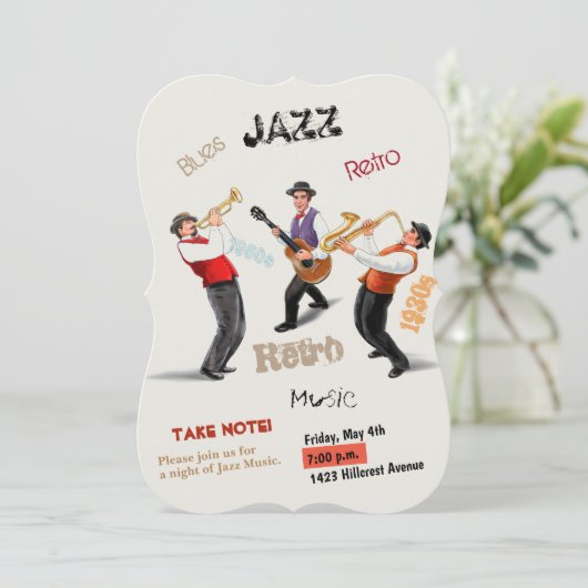 Jazz Musici Retro Muziek  Waterverf Kaart (Staand voorkant)