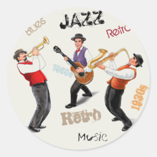 Jazz Musicians Retro Music Illustratie Ronde Sticker