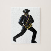 Jazz Musicien die Saxophone scratchboard spelen Legpuzzel (Verticaal)