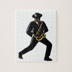 Jazz Musicien die Saxophone scratchboard spelen Legpuzzel