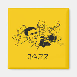 JAZZ musicus met trompet en muzieknoten Magneet