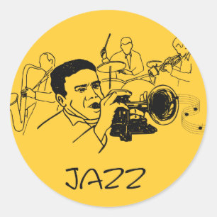 JAZZ musicus met trompet en muzieknoten Ronde Sticker
