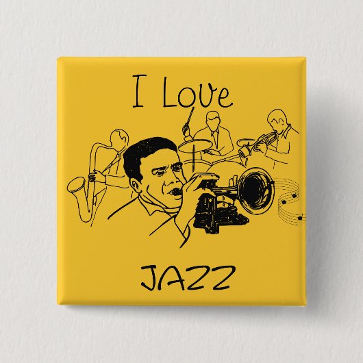 JAZZ musicus met trompet en muzieknoten Vierkante Button 5,1 Cm (Voorkant)
