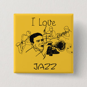 JAZZ musicus met trompet en muzieknoten Vierkante Button 5,1 Cm