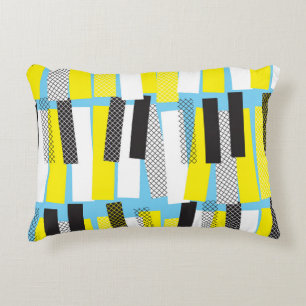 Jazz muziek, geel blauw geometrisch patroon. accent kussen