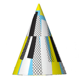 Jazz muziek, geel blauw geometrisch patroon. feesthoedjes