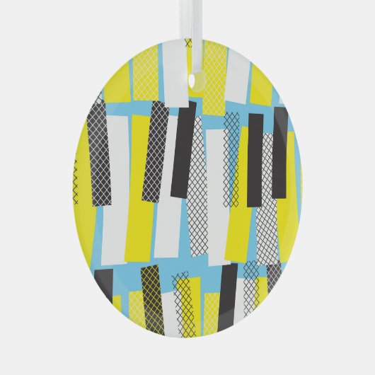 Jazz muziek, geel blauw geometrisch patroon. glas ornament (Voorkant Rechts)