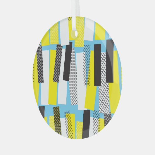 Jazz muziek, geel blauw geometrisch patroon. glas ornament (Voorkant links)