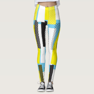 Jazz muziek, geel blauw geometrisch patroon. leggings