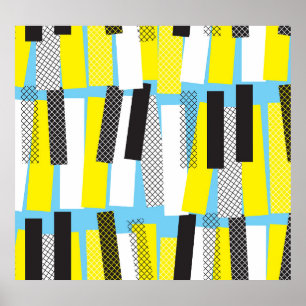 Jazz muziek, geel blauw geometrisch patroon. poster