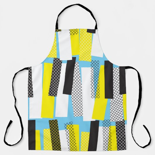 Jazz muziek, geel blauw geometrisch patroon. schort (Voorkant)