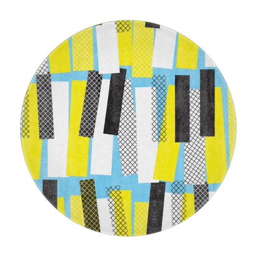 Jazz muziek, geel blauw geometrisch patroon. snijplank (Voorkant)