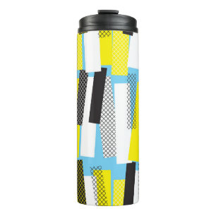 Jazz muziek, geel blauw geometrisch patroon. thermosbeker