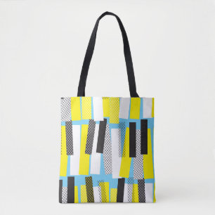 Jazz muziek, geel blauw geometrisch patroon. tote bag