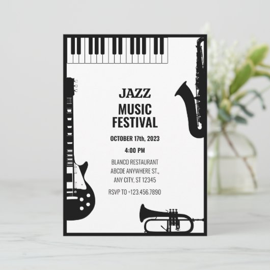 Jazz muziekinstrumentenfestival kaart (Staand voorkant)