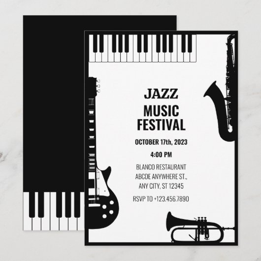 Jazz muziekinstrumentenfestival kaart (Voorkant / Achterkant)