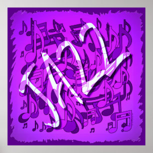 Jazz Muzieknoten Violet Paars Musical Pattern Art Poster
