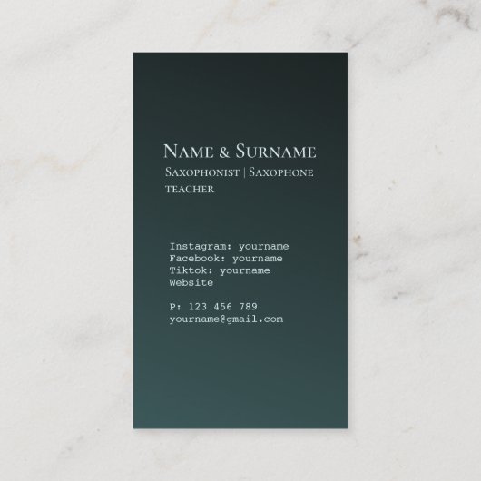 Jazz muzikant Visitekaartje (Achterkant)