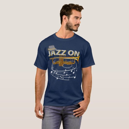  Jazz op Trumpet Player bladert muziek Jazz af T-shirt (Voorkant volledig)