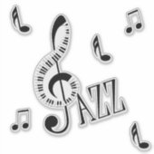 Jazz Piano G Clef en noten Sticker (Voorkant)