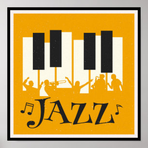 Jazz Piano Music Illustration Musical notes Poster