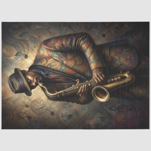 Jazz Saxofonist Portret Decoupage Tissuepapier (Voorkant)