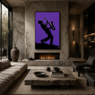 Jazz Saxofonist Poster – Zwarte Silhouet op Paars