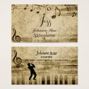 Jazz saxofoon bladmuziek te huur visitekaartje