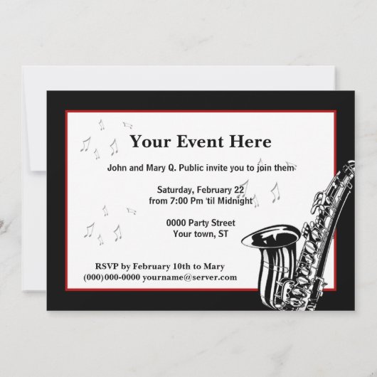Jazz Saxofoon Doe Mee Feest Uitnodiging (Achterkant)