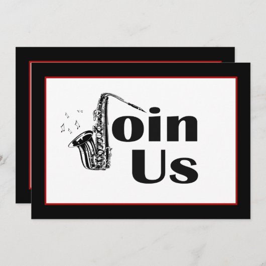 Jazz Saxofoon Doe Mee Feest Uitnodiging (Voorkant / Achterkant)