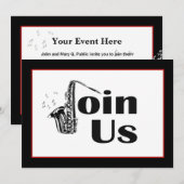 Jazz Saxofoon Doe Mee Uitnodiging Feest (Voorkant / Achterkant)