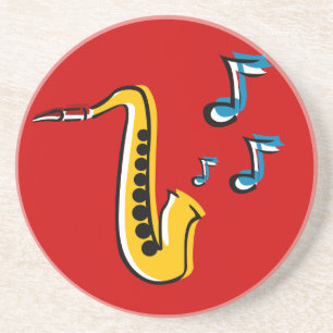 Jazz Saxofoon met Noten Sandstone Coaster Zandsteen Onderzetter